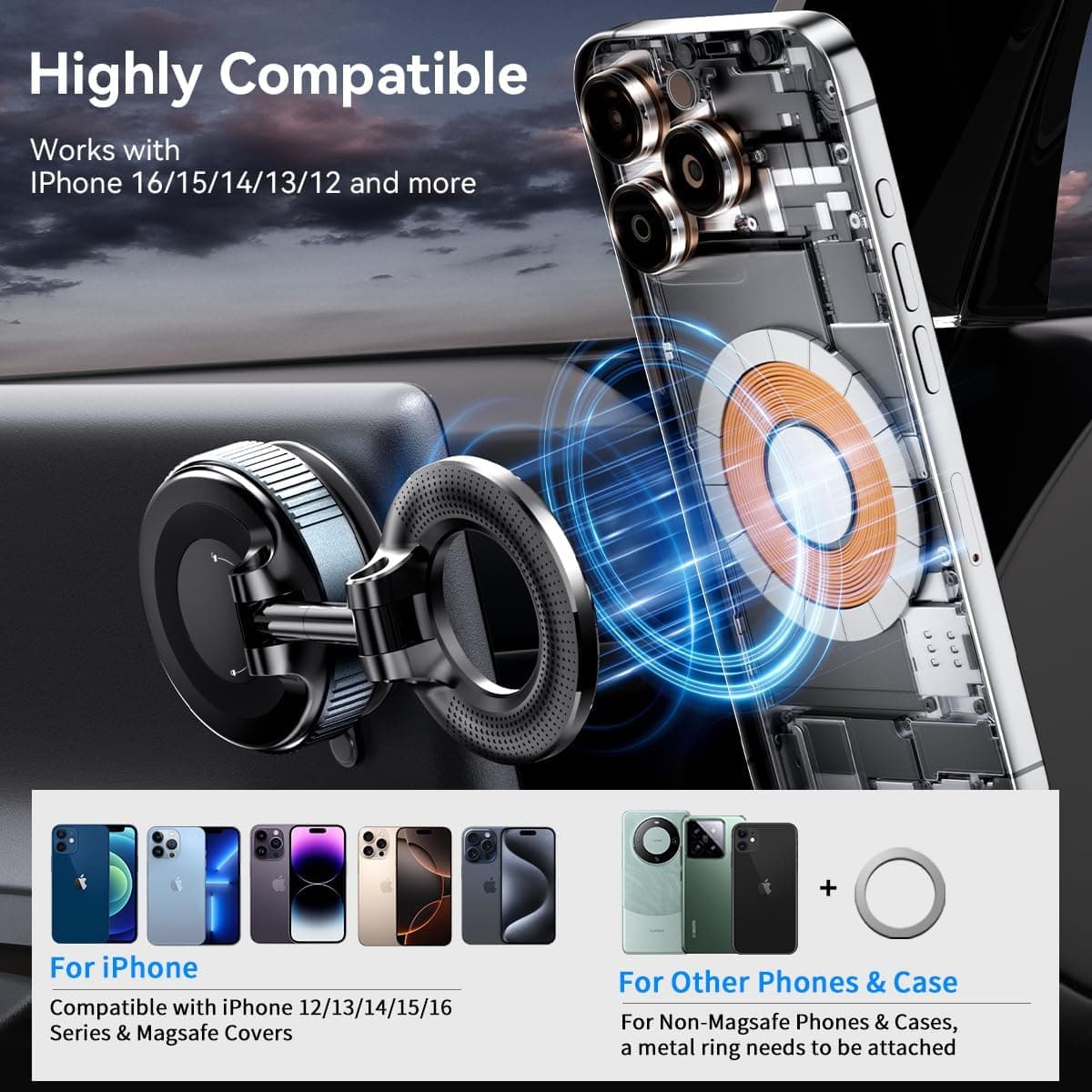 Majestic vacuum-magnetic car phone holders.