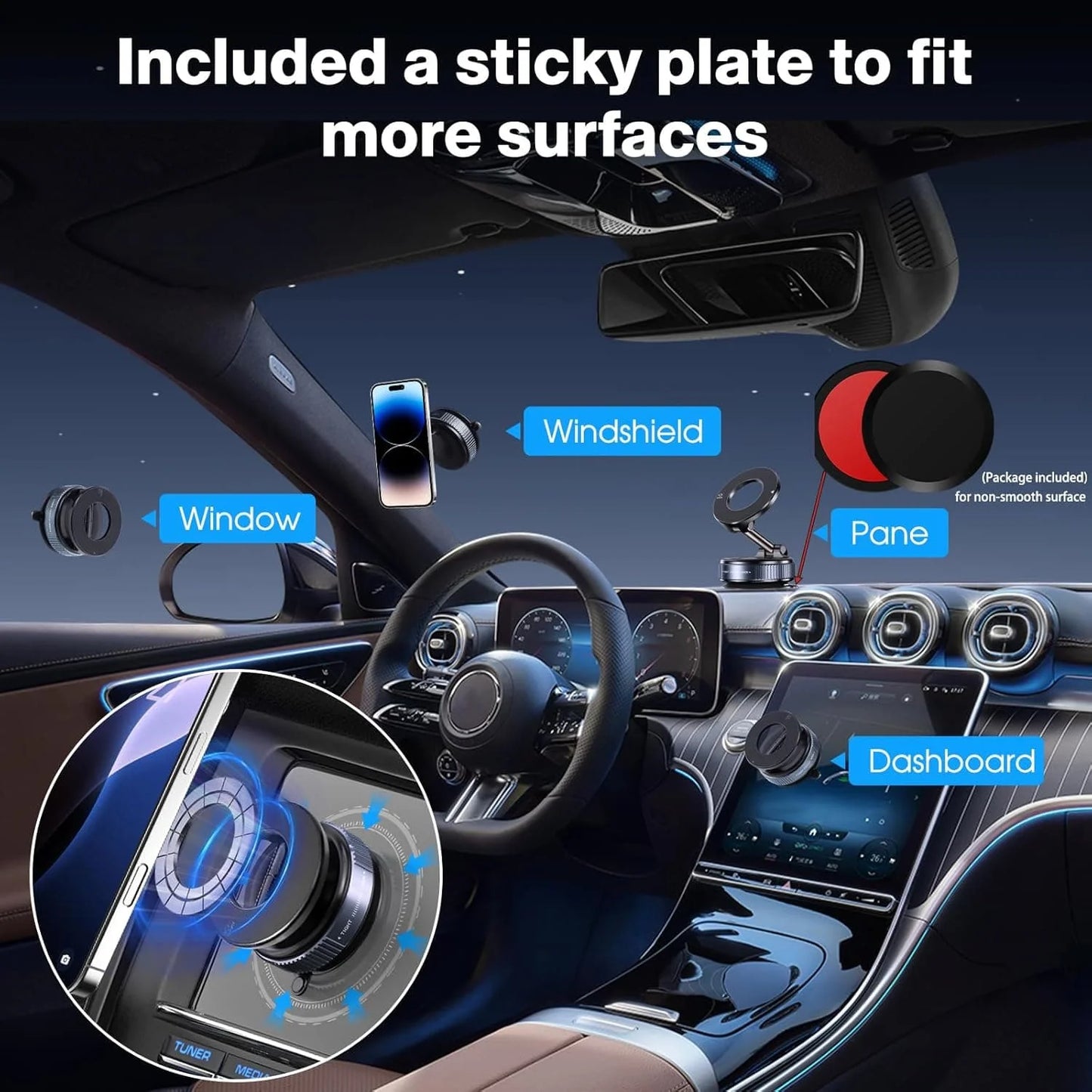 Majestic vacuum-magnetic car phone holders.