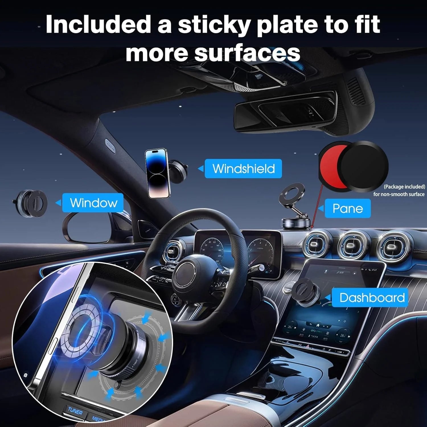 Majestic vacuum-magnetic car phone holders.